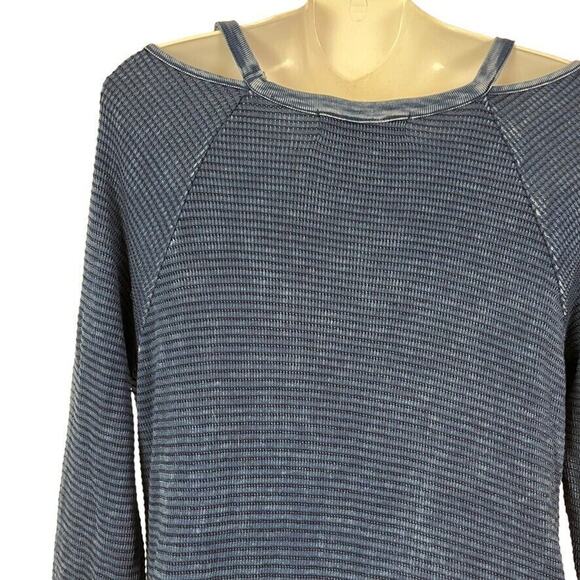 Able Womens Ribbed Blue Long Sleeve Cold Shoulder USA Made Knit Dress sz Large - Picture 13 of 16